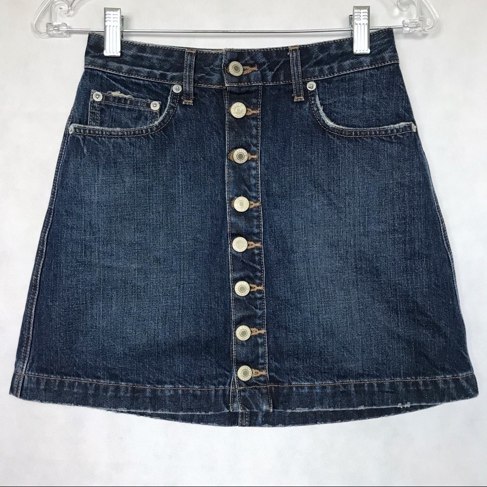 TULAROSA Lucy A-Frame Denim Jean Button Skirt 25 - Picture 3 of 8